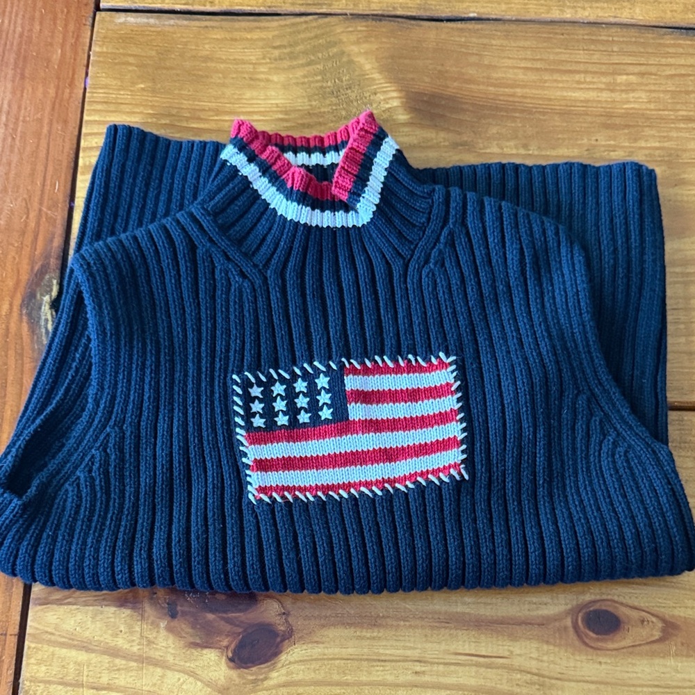 Casual Corner Dark Blue Turtleneck with Flag Pattern